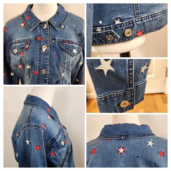 Style & Co Denim Jacket Women's Large Red‎ White Star Embroidered Patriotic NWT - Picture 6 of 7